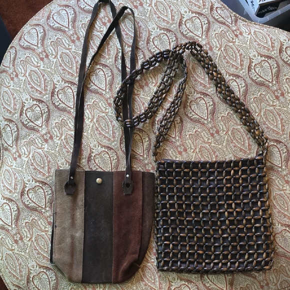 Handbags - 70s Vintage Brown and Tan Women's Shoulder Bags Duo Boho Hippie